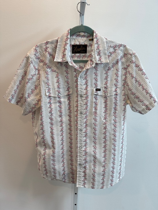 Howler Brothers Other - Howler Brothers White Short Sleeve Snaps Pink Floral Stripes Size M Western
